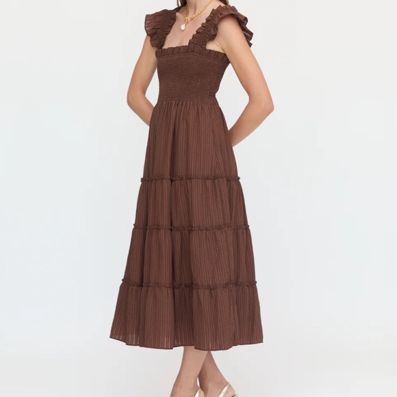 Hill House Home Chocolate Seersucker Nap Dress Ellie Medium Cotton Lined Brown - Picture 2 of 9